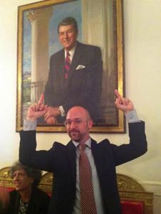 Giving Ronald Reagan the bird at the White House (hat tip to Wayne Allyn Root)