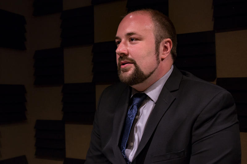 Libertarian gubernatorial candidate Marco Battaglia in Iowa Public Radio's studio. 5/3/2018 Photo by John Pemble